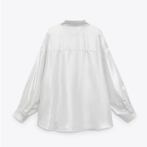 NWT / S/ ZARA Flowy Oversized Shimmer White  Pearl blouse button down shirt - Picture 6 of 16